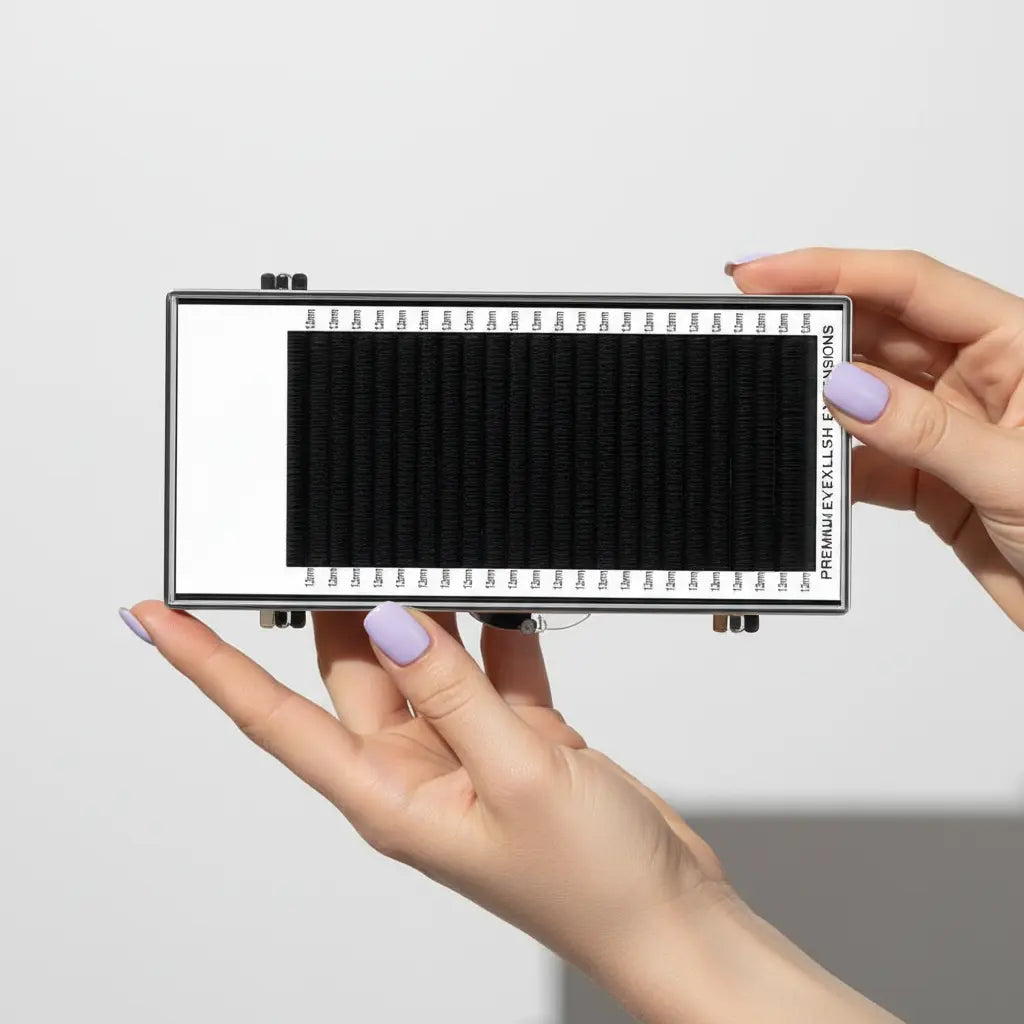 Extensions de cils premium tenues par des mains